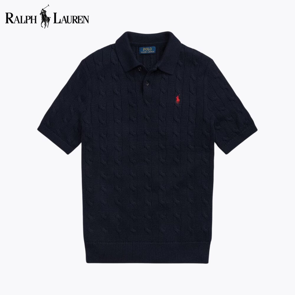 R.L Cable-Knit Cotton Polo-Collar Sweater
