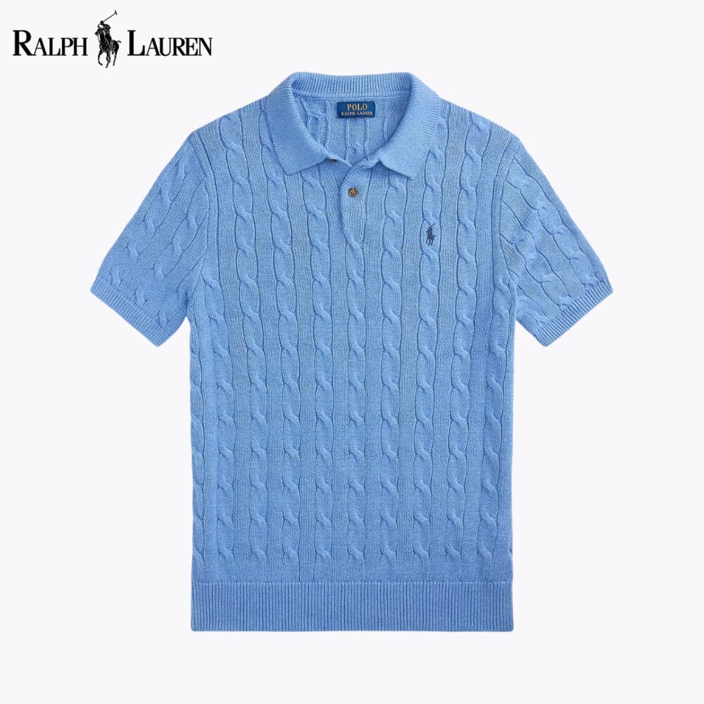 R.L Cable-Knit Cotton Polo-Collar Sweater