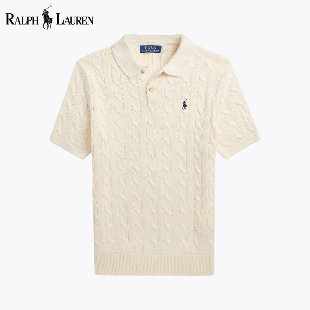 R.L Cable-Knit Cotton Polo-Collar Sweater
