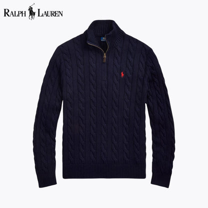 R.L Chunky Cable-Knit Cotton Quarter-Zip Sweater