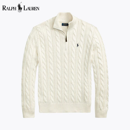 R.L Chunky Cable-Knit Cotton Quarter-Zip Sweater