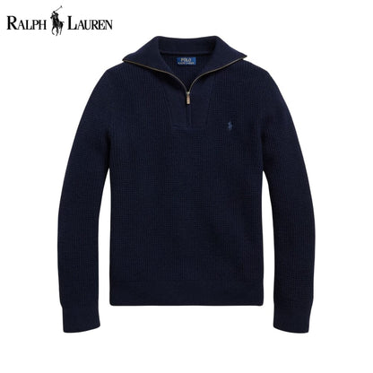 R.L Waffle-Knit Wool-Cotton Quarter-Zip Sweater